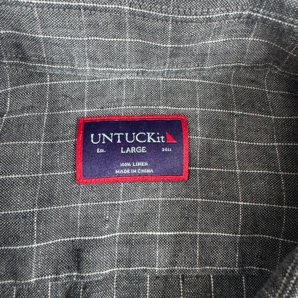 UNTUCKit Linen Button Down Shirt Mens Large Gray Plaid Long Sleeve Windowpane - Picture 4 of 8